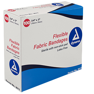 Dynarex Flexible Fabric Adhesive Bandage 3/4" x 3", Sterile, Latex-free