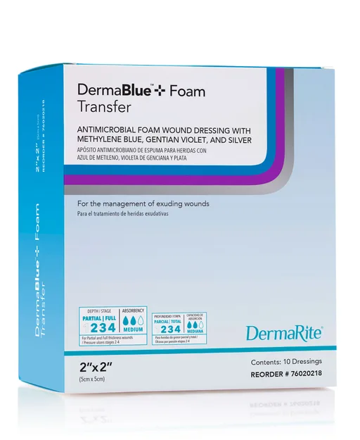 Dermablue+ Foam Wound Dressing 2" x 2" x 1/4"