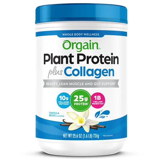 Orgain Plant Protein Plus Collagen Powder, Vanilla Bean Flavored, 25.6 oz