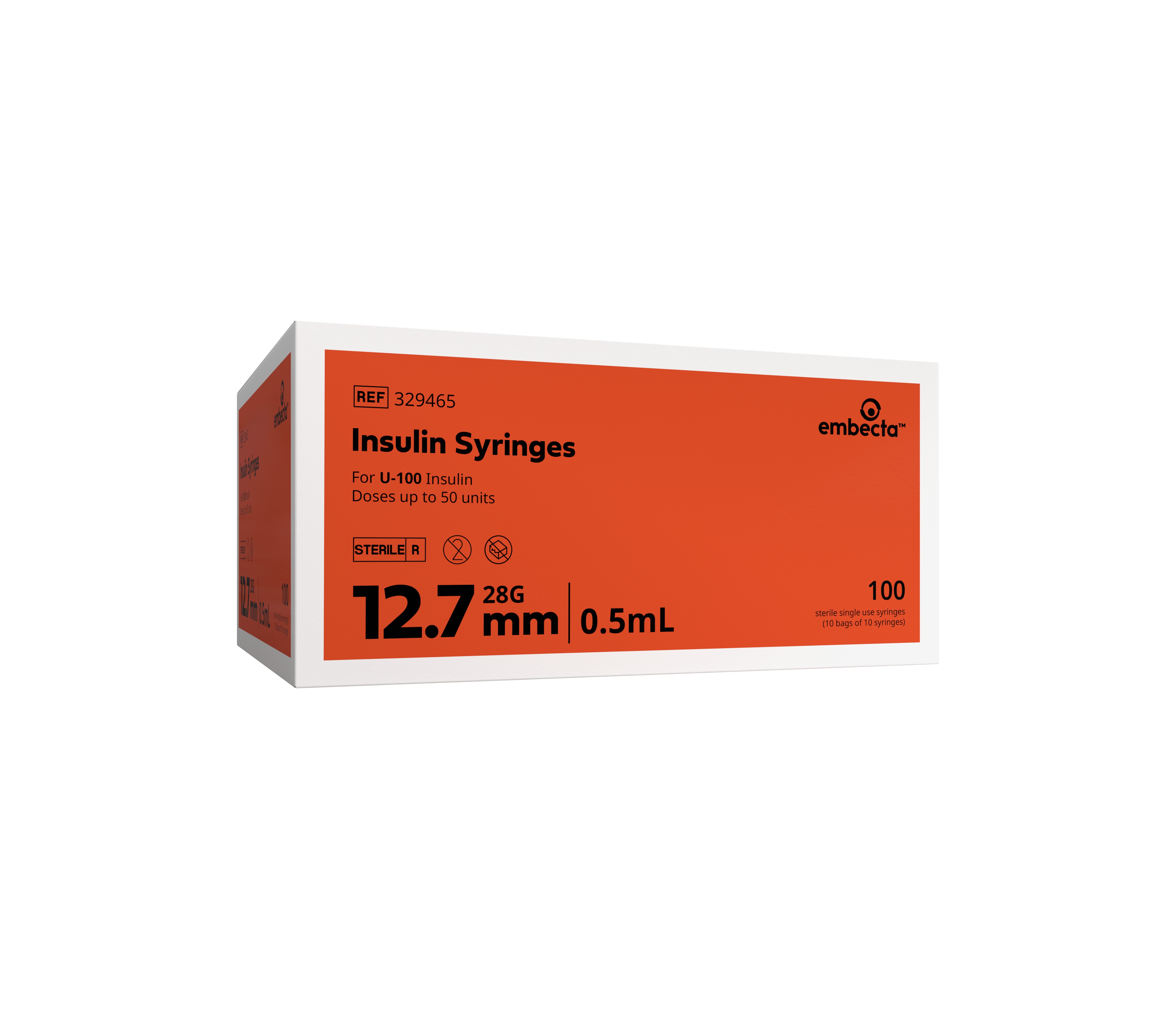Lo-Dose™ U-100 Insulin Syringe 1/2cc with 28G x 1/2" L Permanently Attached Needle