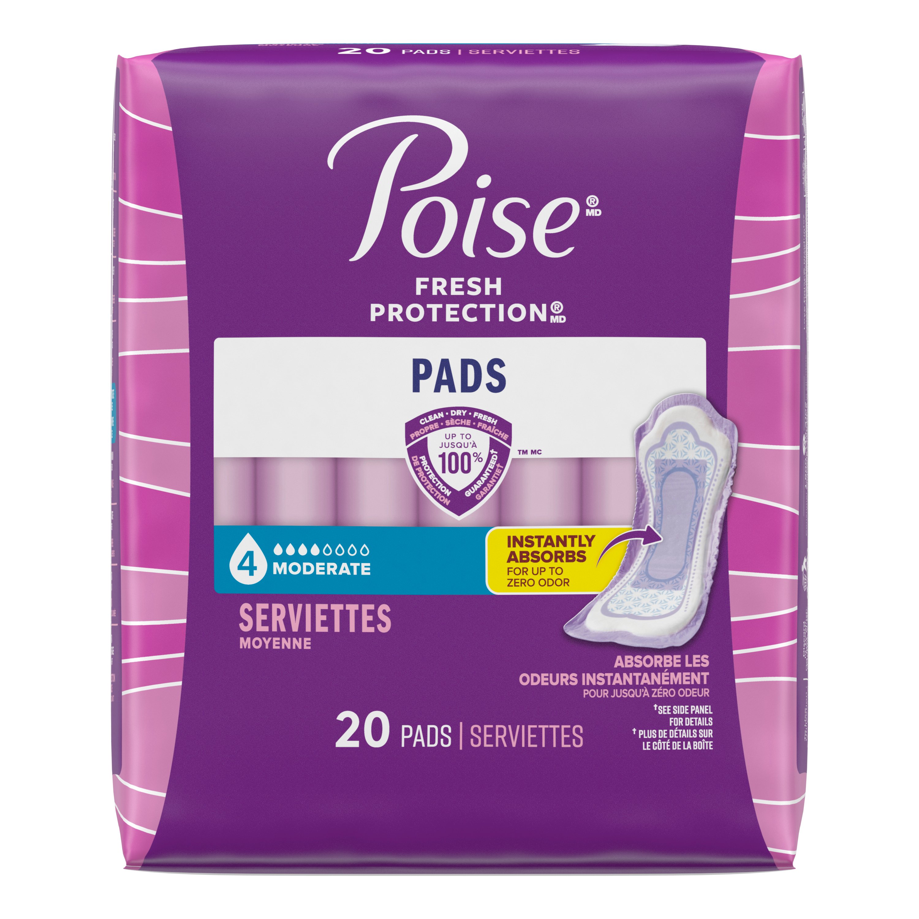 Poise Incontinence Pads, Moderate Absorbency, Regular, 20 Count