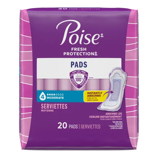 Poise Incontinence Pads, Moderate Absorbency, Regular, 20 Count