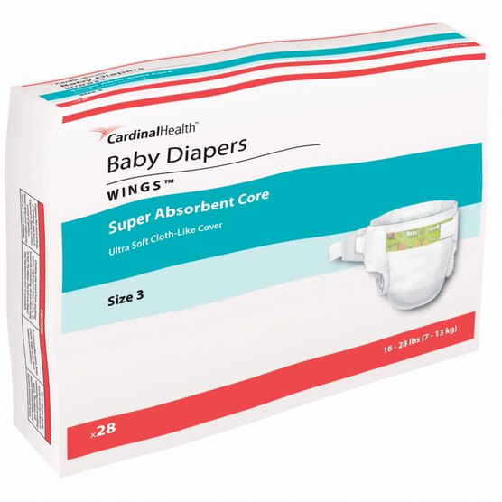 Cardinal Health, Baby Diapers, Wings™, Size 3, Medium, 16 - 24 lbs