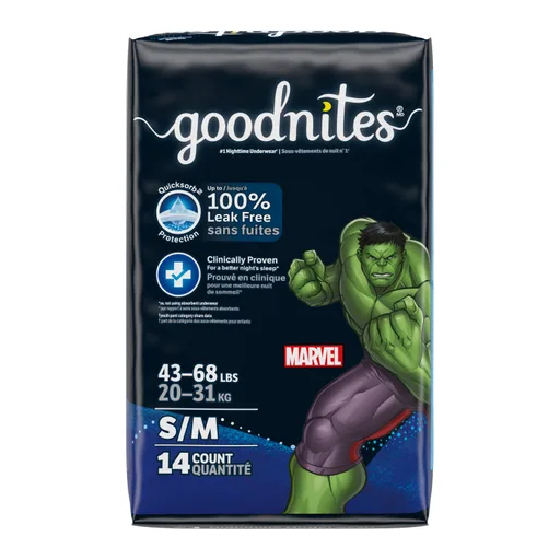 GoodNites Bedtime Bedwetting Underwear for Boys, S-M, 14 Ct.