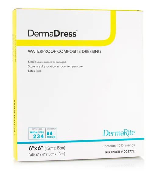 Dermarite DermaDress Waterproof Composite Wound Dressing 6" x 6"