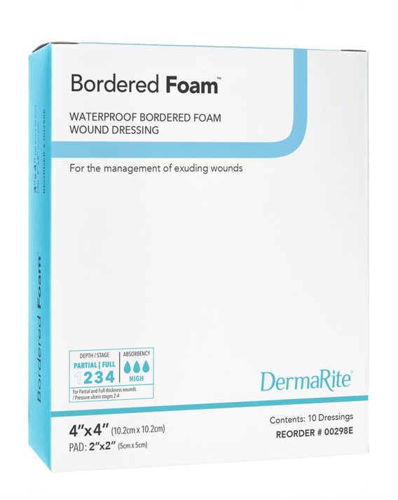 Dermarite Bordered Foam Waterproof Wound Dressing, 4" x 4"