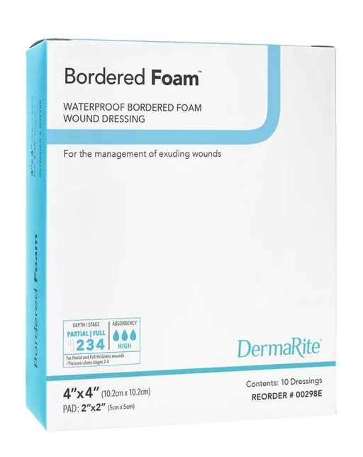 Dermarite Bordered Foam Waterproof Wound Dressing, 4" x 4"