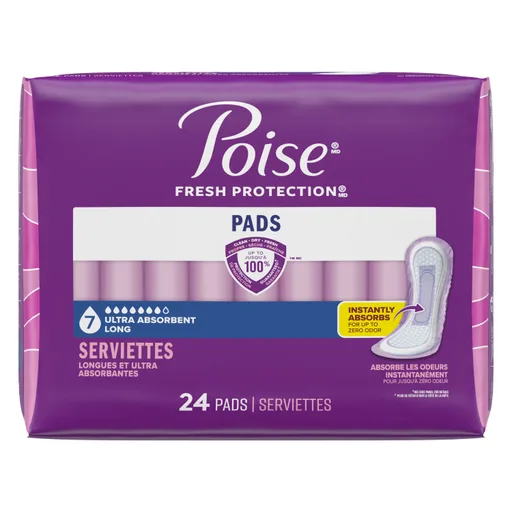 Poise Extra Coverage Pad, Fresh Protection, Long, 24 PK