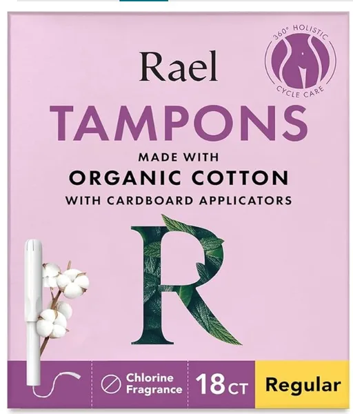 Rael Organic Cotton Tampons with Cardboard Applicators, Regular, 18 Count