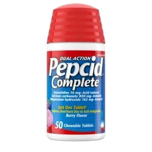 Johnson & Johnson Pepcid Complete Dual Action Chewable Acid Reducer Tablet, Berry, 50 Count