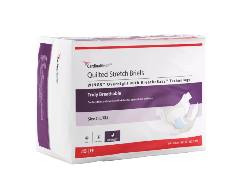Cardinal Health WINGS Overnight Quilted Stretch Brief with BreatheEasy Technology, Size 2 (L/XL), Beige