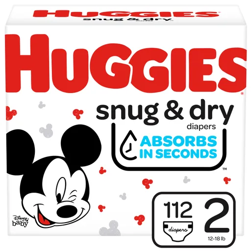 Huggies Snug and Dry Baby Diaper, Size 2, Giga Pack, 112 Count