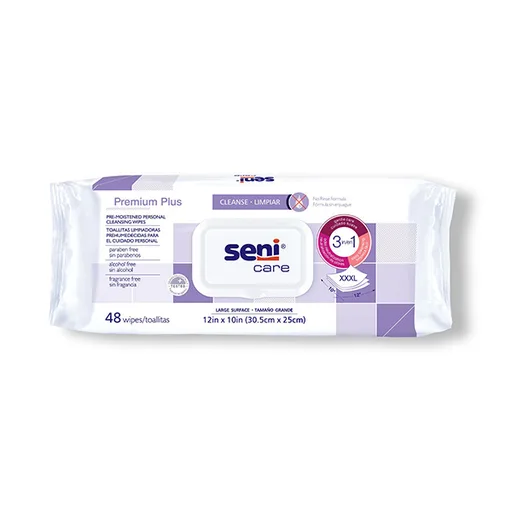 SENI Care Premium Plus Pre-Moistened Personal Cleansing Wipes, 48 ct