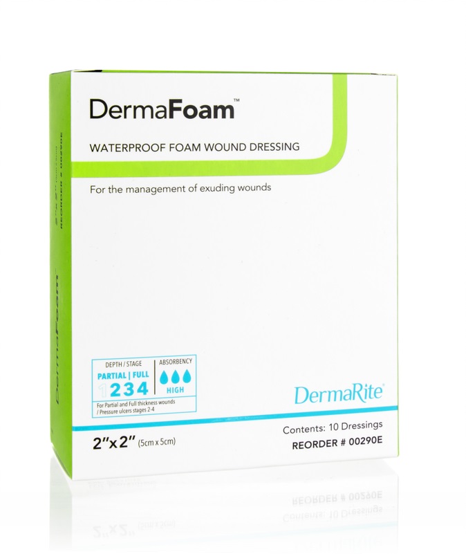 DermaFoam Waterproof Foam Wound Dressing without Border, 2" x 2"