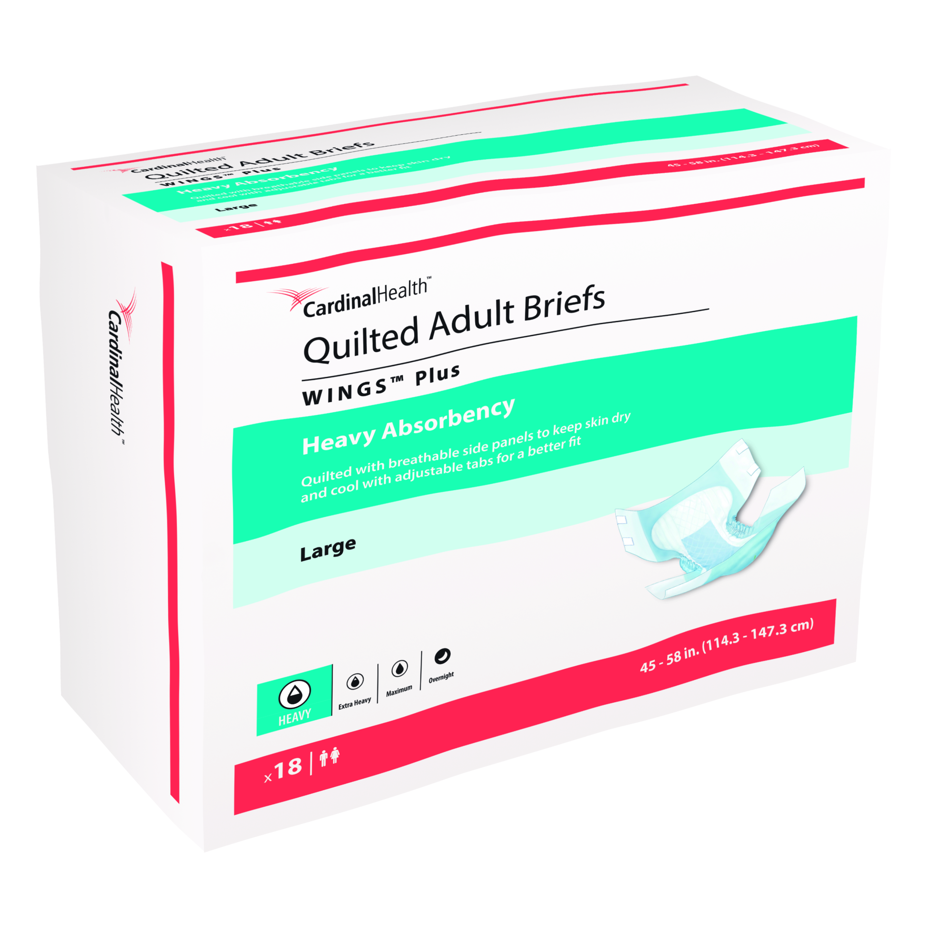 Cardinal Health, Quilted Adult Briefs, Wings™ Plus, Large, 45" - 58"