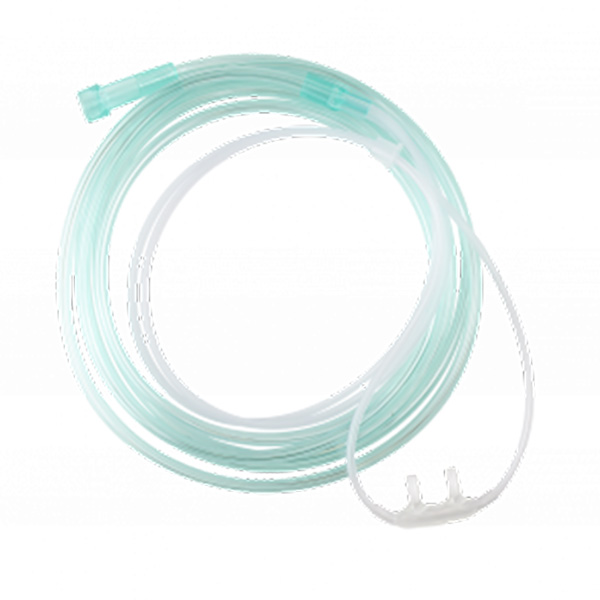 Dynarex Nasal Oxygen Cannula with 7' Tubing, Cushion Tip and Standard Connector, Crush Resistant, Light Green, Adult