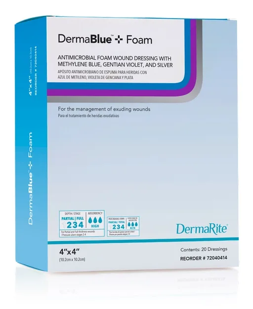 Dermablue+ Foam Wound Dressing 4" x 4" x 1/4"