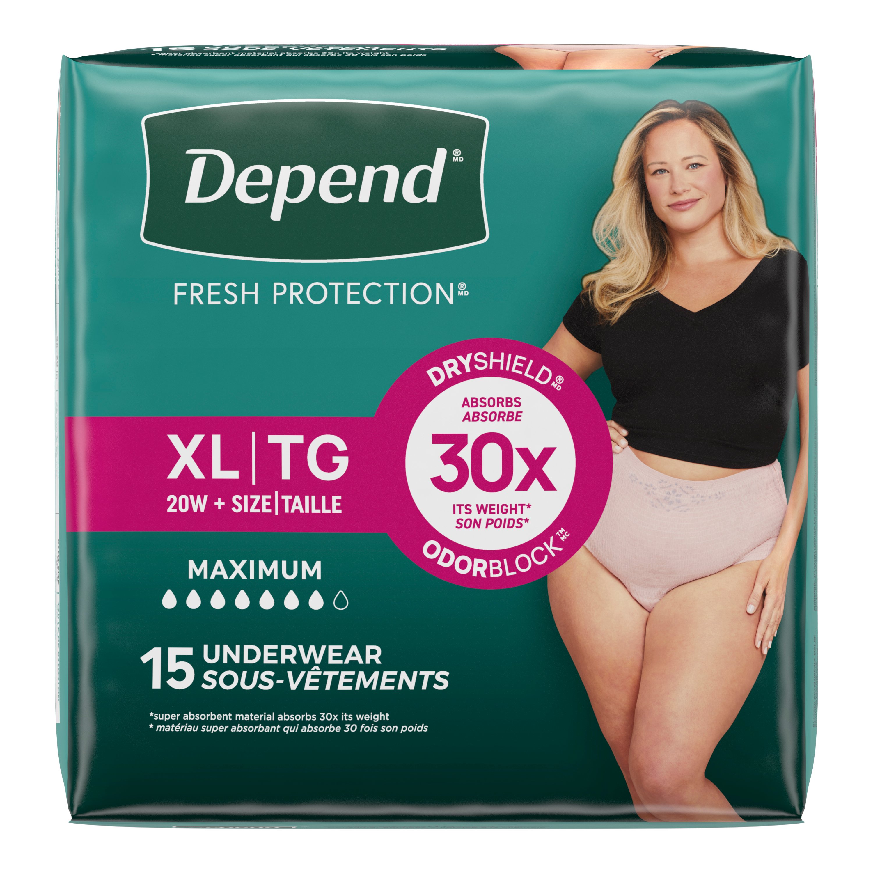 Depend FIT-FLEX Incontinence Underwear for Women, Maximum Absorbency, XL, Tan REPLACES 6938529