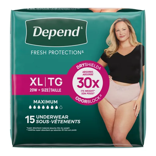 Depend FIT-FLEX Incontinence Underwear for Women, Maximum Absorbency, XL, Tan