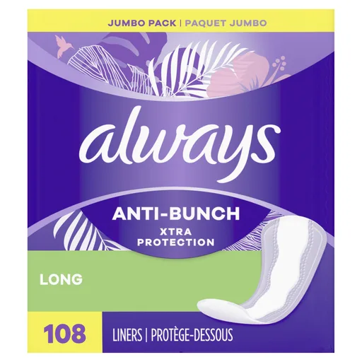 Always Panty Liners, Long, Unscented, 108 ct