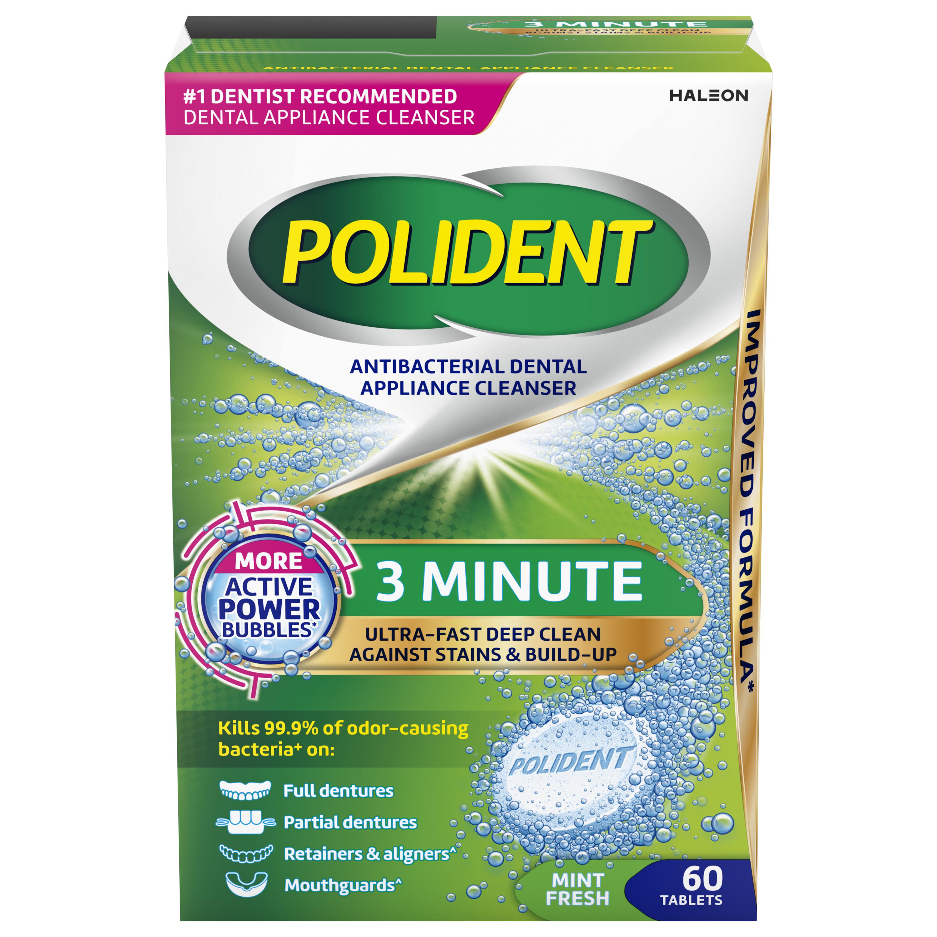 Polident 3 Minute Antibacterial Dental Appliance Cleanser Tablets, 60 Count - REPLACES GSK310158053088