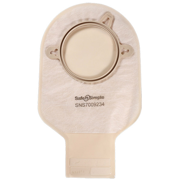 Simpurity 9" Drainable 2-Piece Pouch, Beige, 70mm, 2-3/4" Flange, Belt Tabs, Velcro Closure