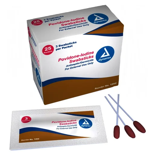 Dynarex 10% Povidone-Iodine Medicated Swabstick, 3's Style