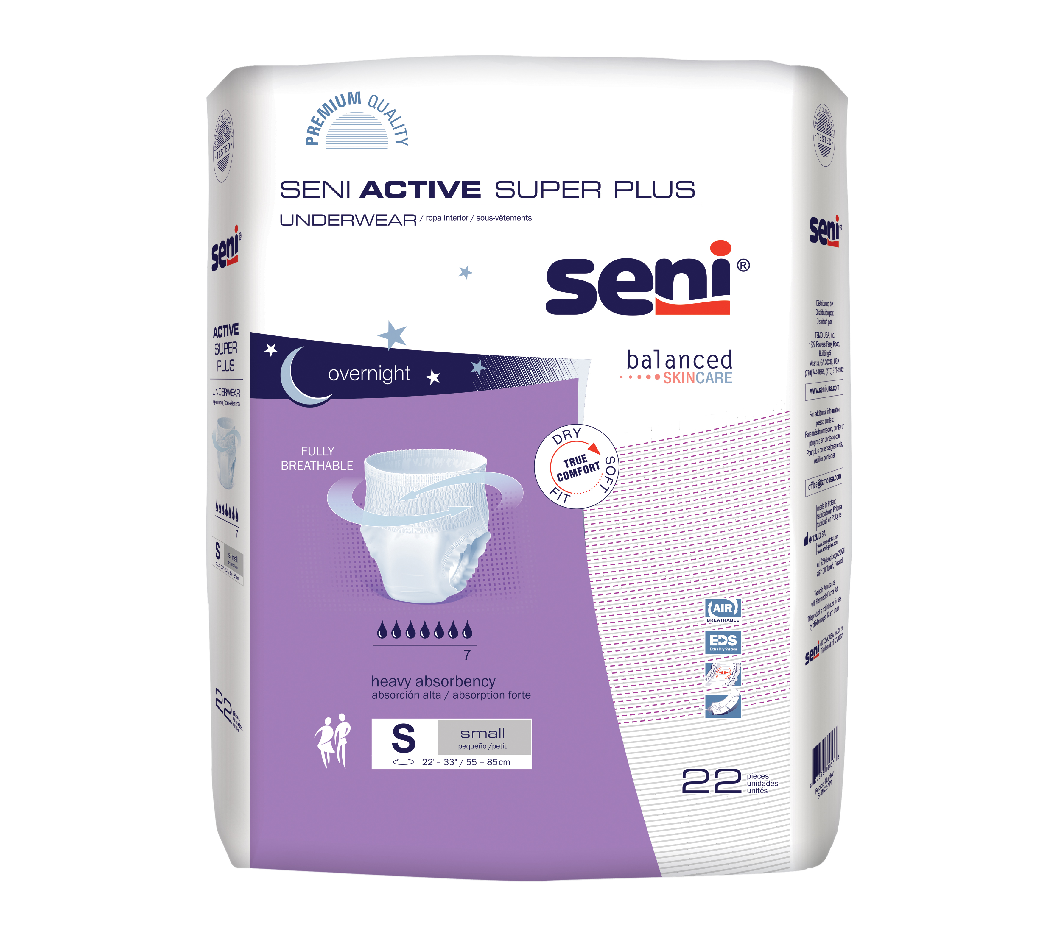 TZMO Seni Active Super Plus Pull-On Underwear, Small, 22 Count - 22" -33"