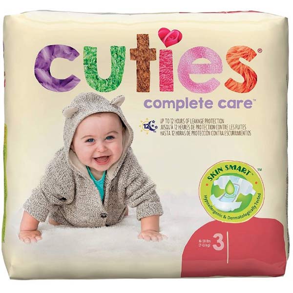 Cuties Complete Care Baby Diapers, White,  Size 3, 16-28 lbs