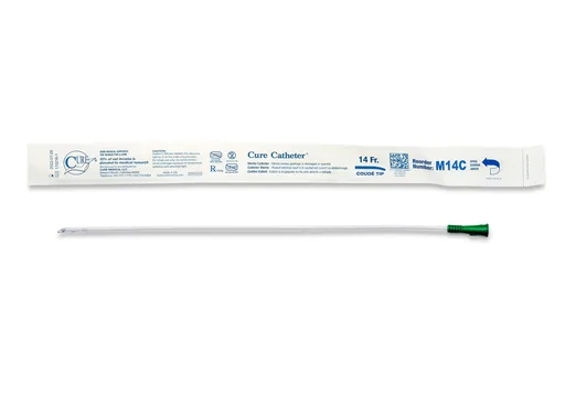 Cure Catheter Uncoated, Single, Male, 16” Coude Tip, 14 FR