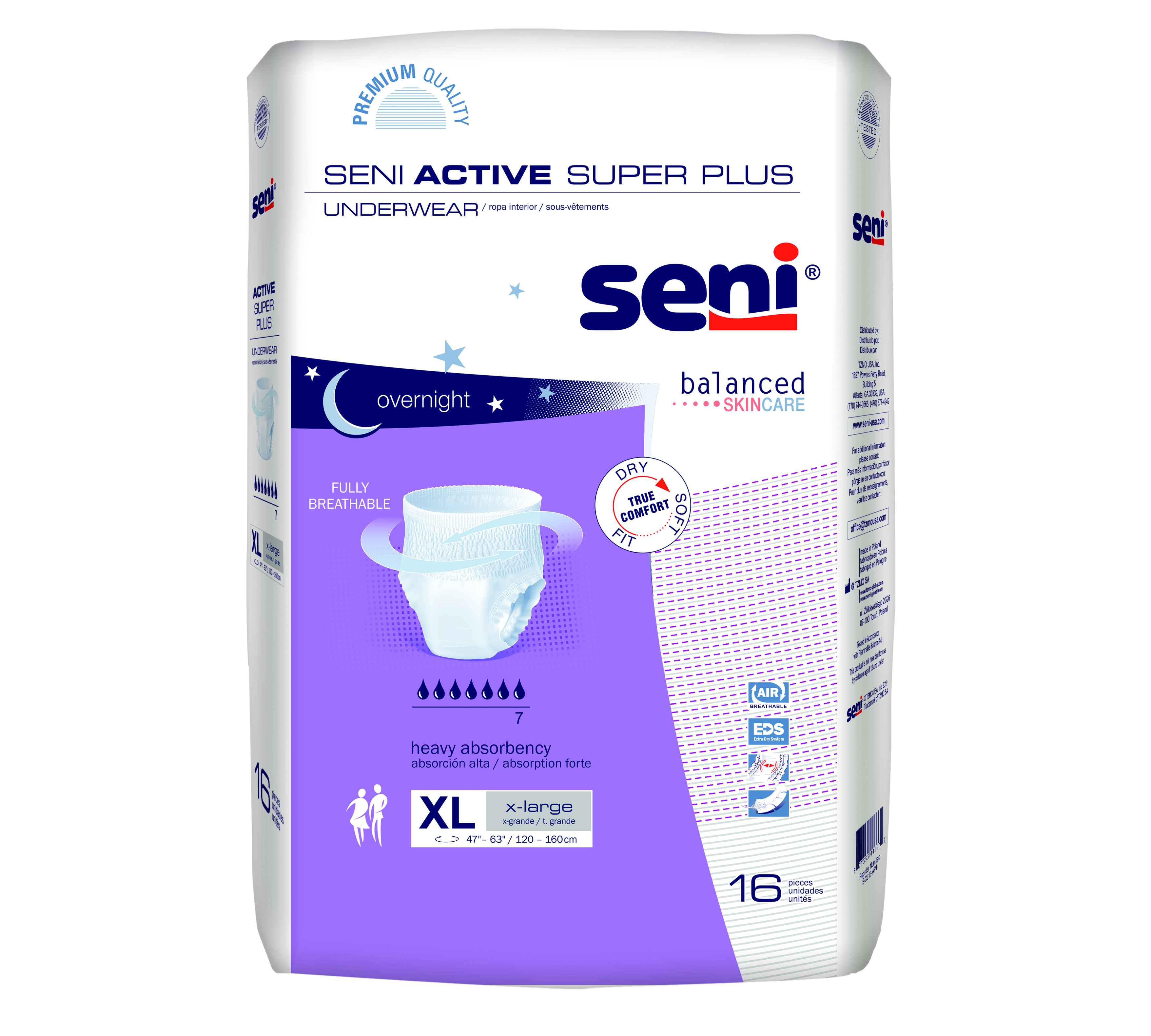 TZMO Seni Active Super Plus Pull-On Underwear, X-Large, 16 Count - 47" - 63"