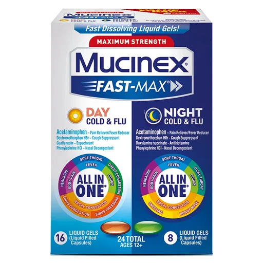 RB Mucinex Fast-Max Day and Night Medicine Liquid Gel, 24 Count