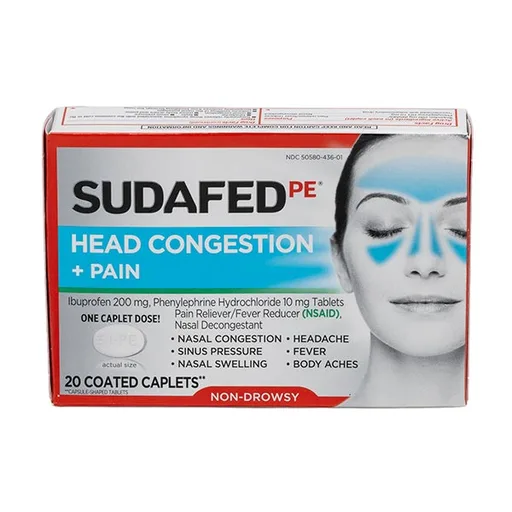 Johnson & Johnson Sudafed PE Pain Relief Caplet, 20 Count