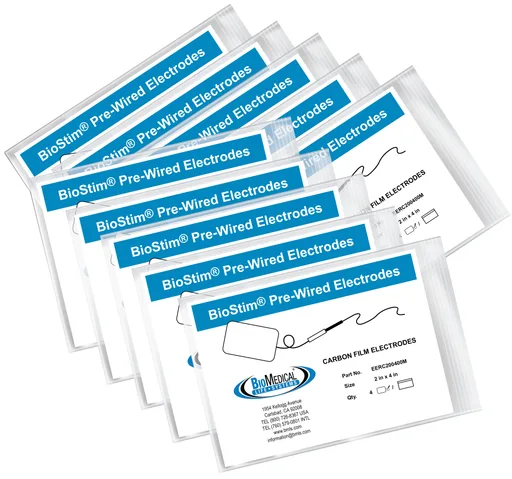 BioStim Rectangular Adhesive Pigtail Electrodes, 2" x 4", 4-Pack