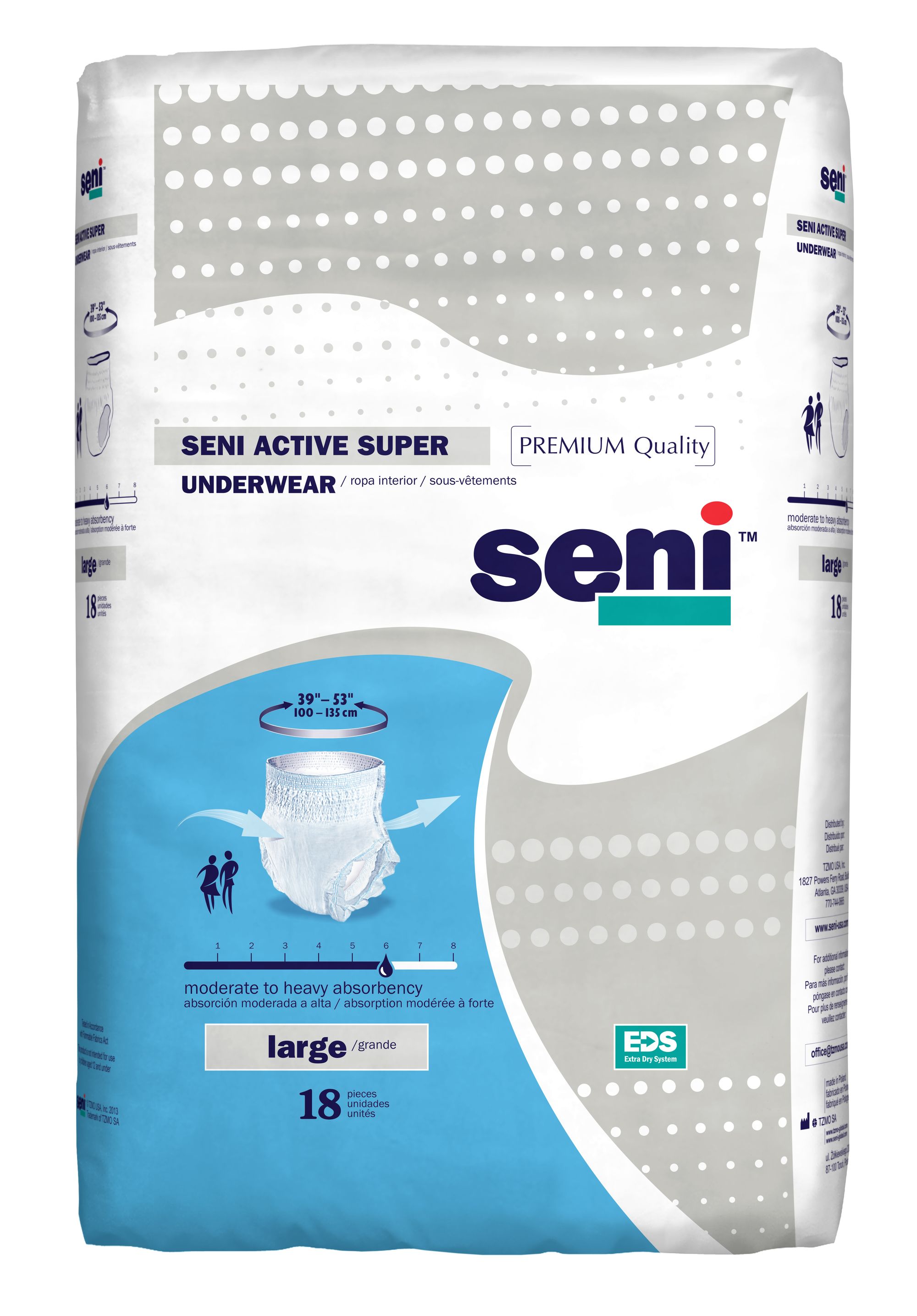TZMO Seni Active Super Pull-On Underwear, Large - 39" - 53"