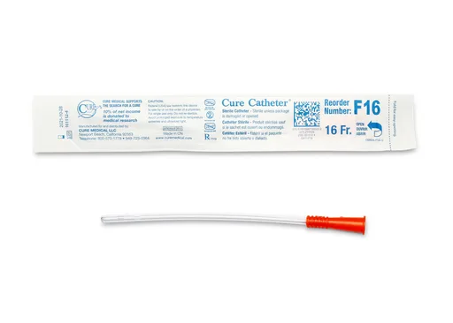 Cure Catheter Uncoated, Single, Female, 6” Straight Tip, 16 FR