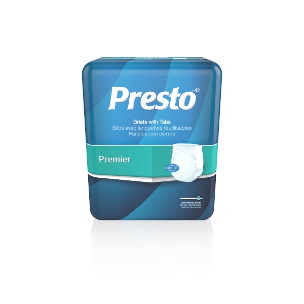 Presto® Moderate Absorbency Incontinence Brief, Breathable, Medium, 32" to 44" Waist, White