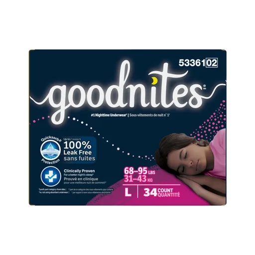 Goodnites Youth Pants for Girls, Large, Giga Pack