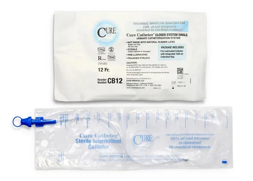 Cure Catheter® Single, Closed System, Unisex, Straight Tip, 12 FR