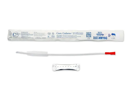 Cure Medical Hydrophilic Cure Catheter, 16” Male, Coude Tip, 16 FR