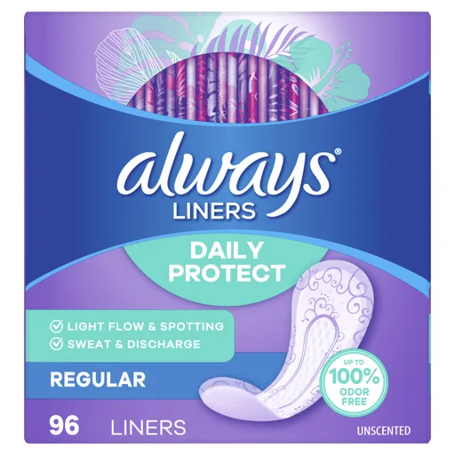 Always Daily Protect Liners, Regular Length, Unscented, 96 ct
