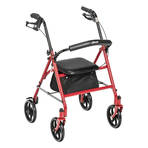 Drive Medical Durable 4-wheel Rollator with Fold Up Removable Back, Red