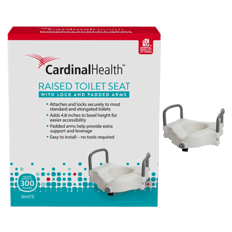 Cardinal Health Raised Toilet Seat, with Lock and Padded Arm, 300 lb Capacity, 4.8"
