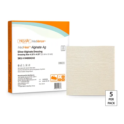 CuraVance Silver Alginate Dressing Pad, 4.25" x 4.25"