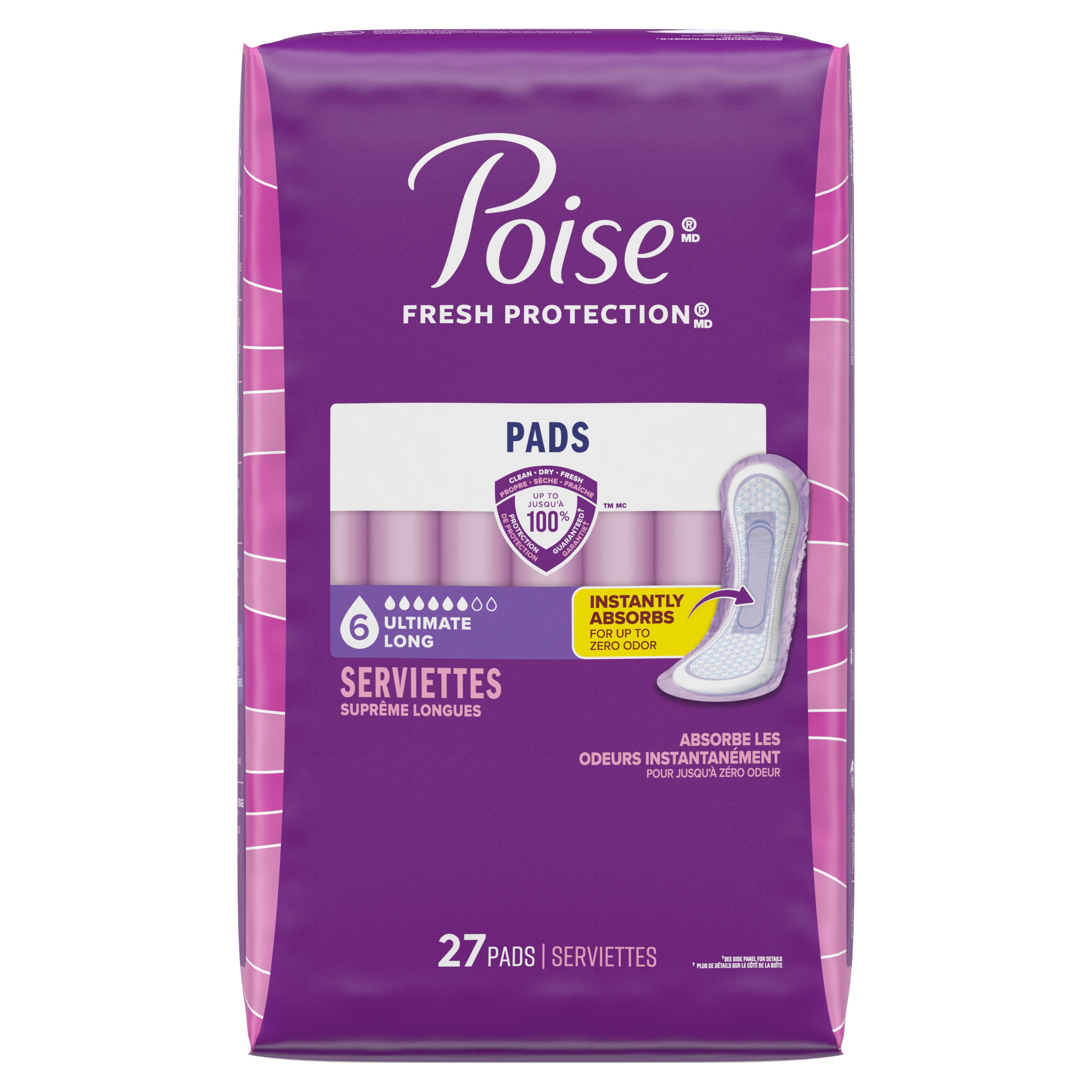 Poise Incontinence Pads, Ultimate Absorbency, Long, 27 Count