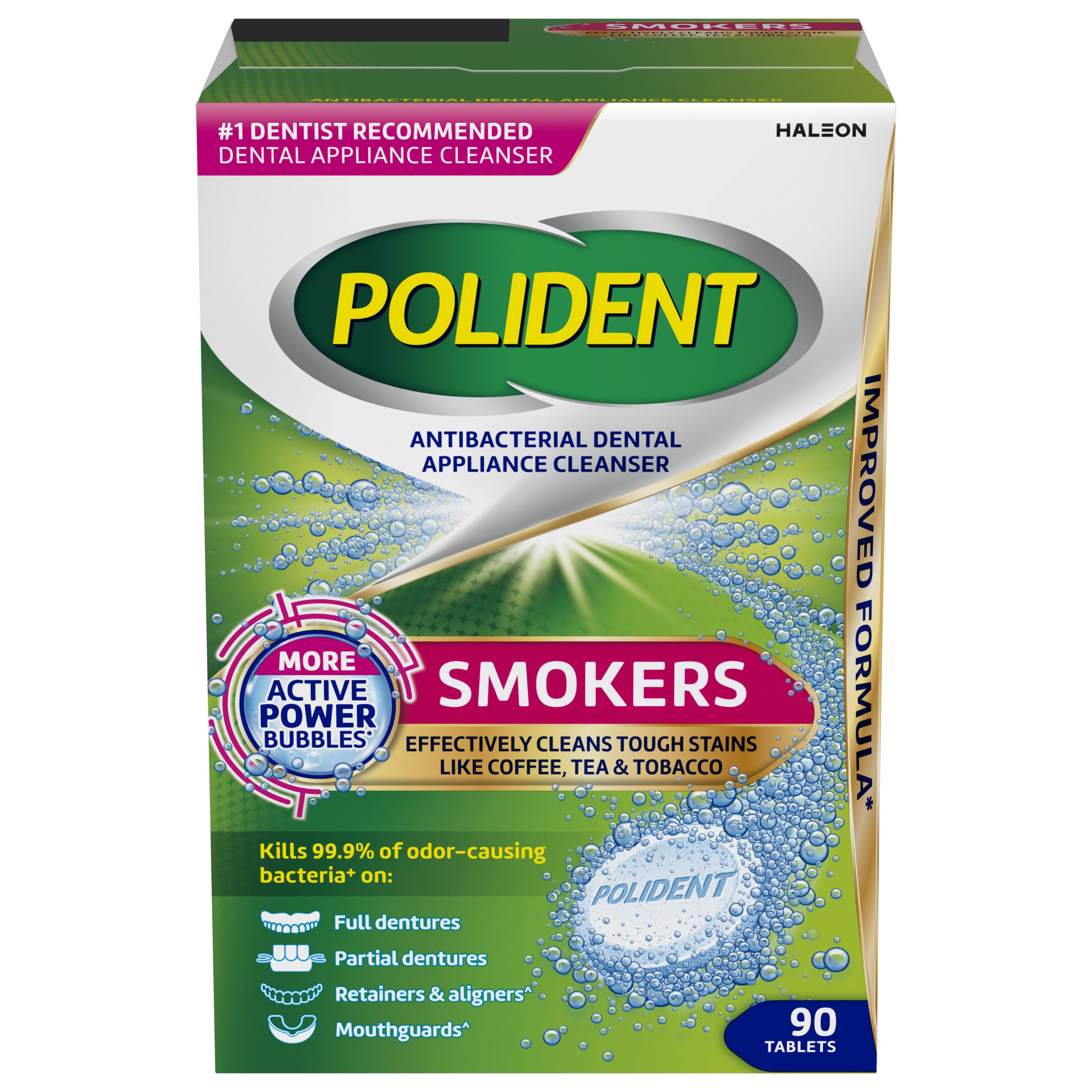 Polident Smokers Antibacterial Dental Appliance Cleanser Tablets, 90 Count - REPLACES GSK310158320852