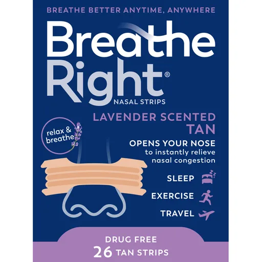 Breathe Right Tan Nasal Strips, Lavender, 26 ct
