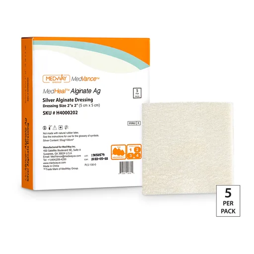 CuraVance Silver Alginate Dressing Pad, 2" x 2"