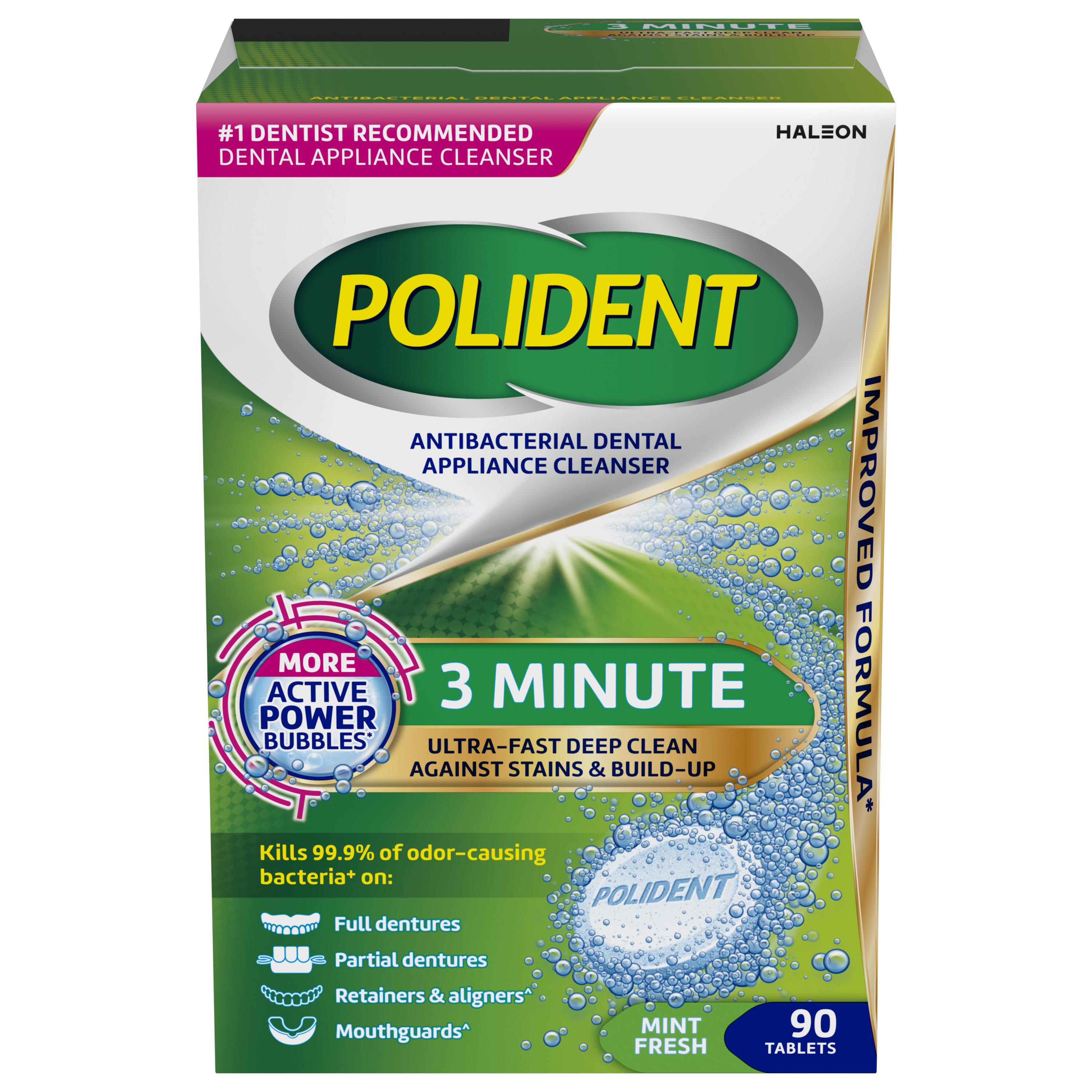 Polident 3 Minute Antibacterial Dental Appliance Cleanser Tablets, 90 Count - REPLACES GSK310158053330