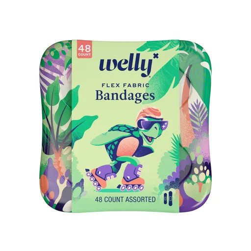 Welly Assorted Flex Fabric Adhesive Bandages, Turtle Oasis, 48 ct